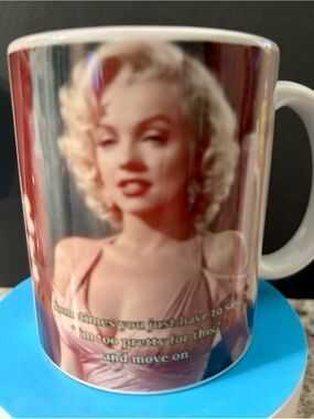 Classic Marilyn Monroe Portrait Ceramic Coffee Mug in Pink with saying